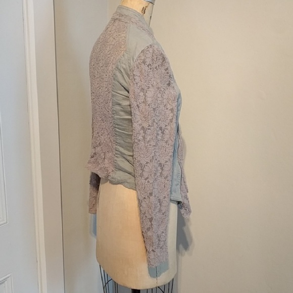 Gray Linen and Lace Jacket Moto Waterfall INC - Picture 3 of 5
